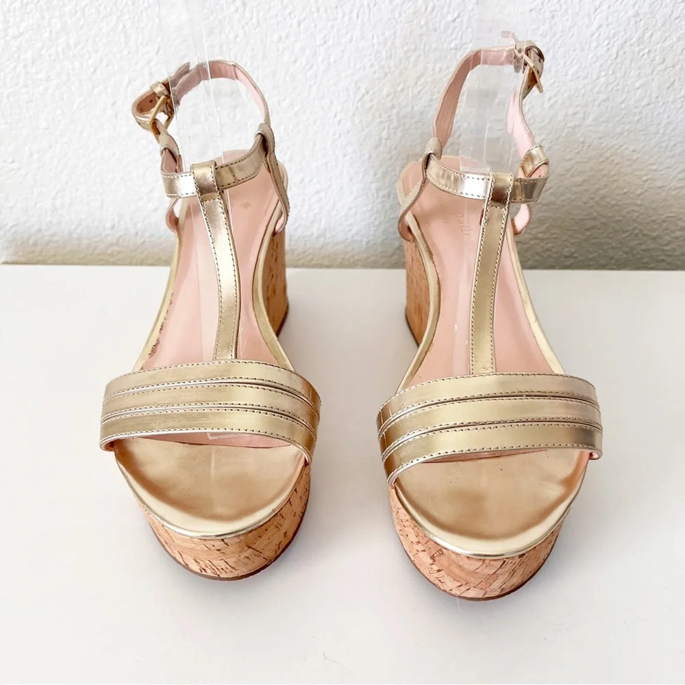 Kate Spade Tallin Metallic Gold Cork Wedges Size 7.5